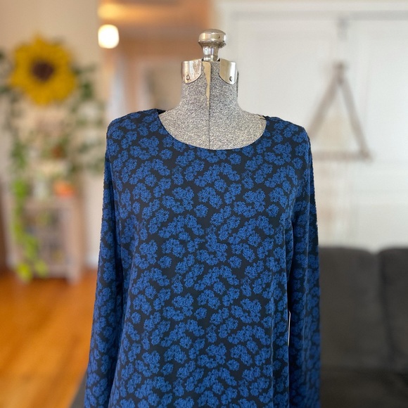 S NWT Elizabeth & James bohemian long sleeve crew neck blue black maxi dress - Picture 2 of 8